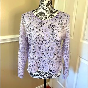 Blanc du Nil, women’s hand dyed lilac, lace top, size medium